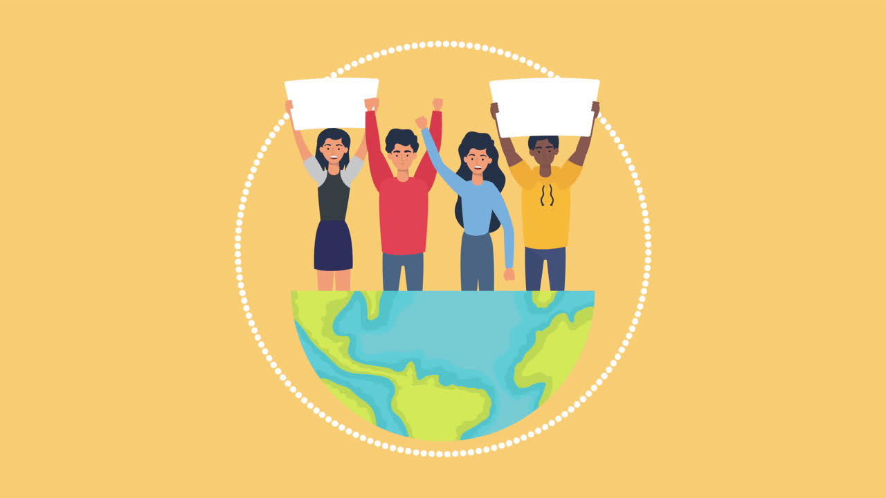 jóvenes protestando con el planeta tierra