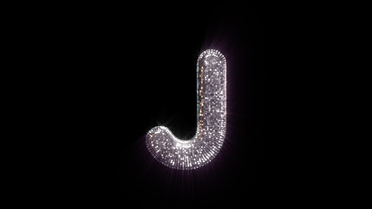 Lettera J d'argento scintillante con effetto palla da discoteca