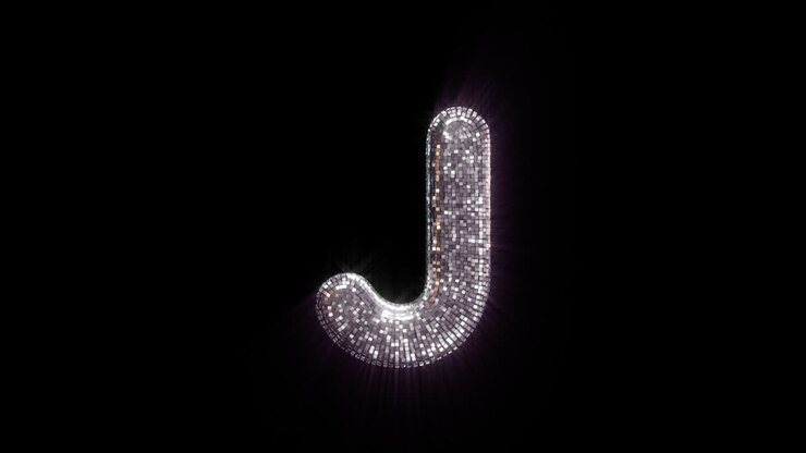 Sparkling Silver Letter J with Disco Ball Effect