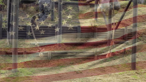 american soldier climbing ropes