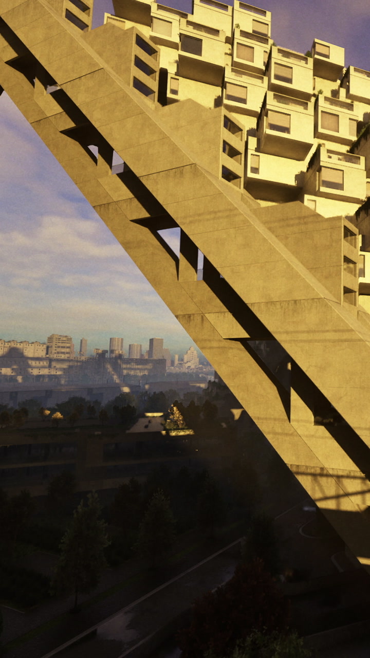 Modern architecture stands out in urban landscape under bright light