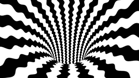 animated hypnotic tunnel with black and white color twisted stripes. striped optical illusion,motion graphics.abstract hypnotic animated background. 3d seamless 4k hd animation