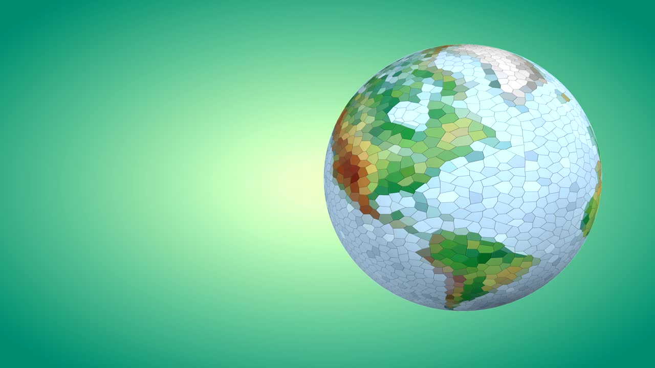 Un pianeta low-poly con continenti e mari