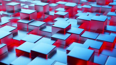 abstract blue red metallic background from cubes. wall of a metal cube. seamless loop 3d render