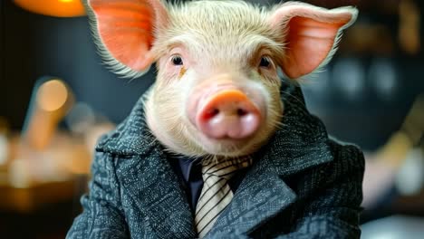 a small pig wearing a suit and tie