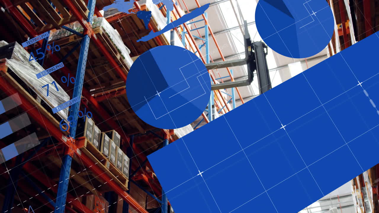 창고에서 엘리베이터 트럭을 통해 금융 데이터 처리의 애니메이션