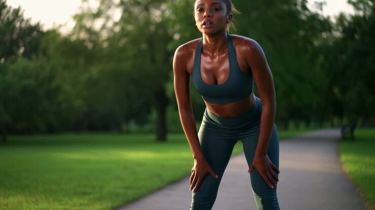 Woman Exhausted After Exercise in the Park