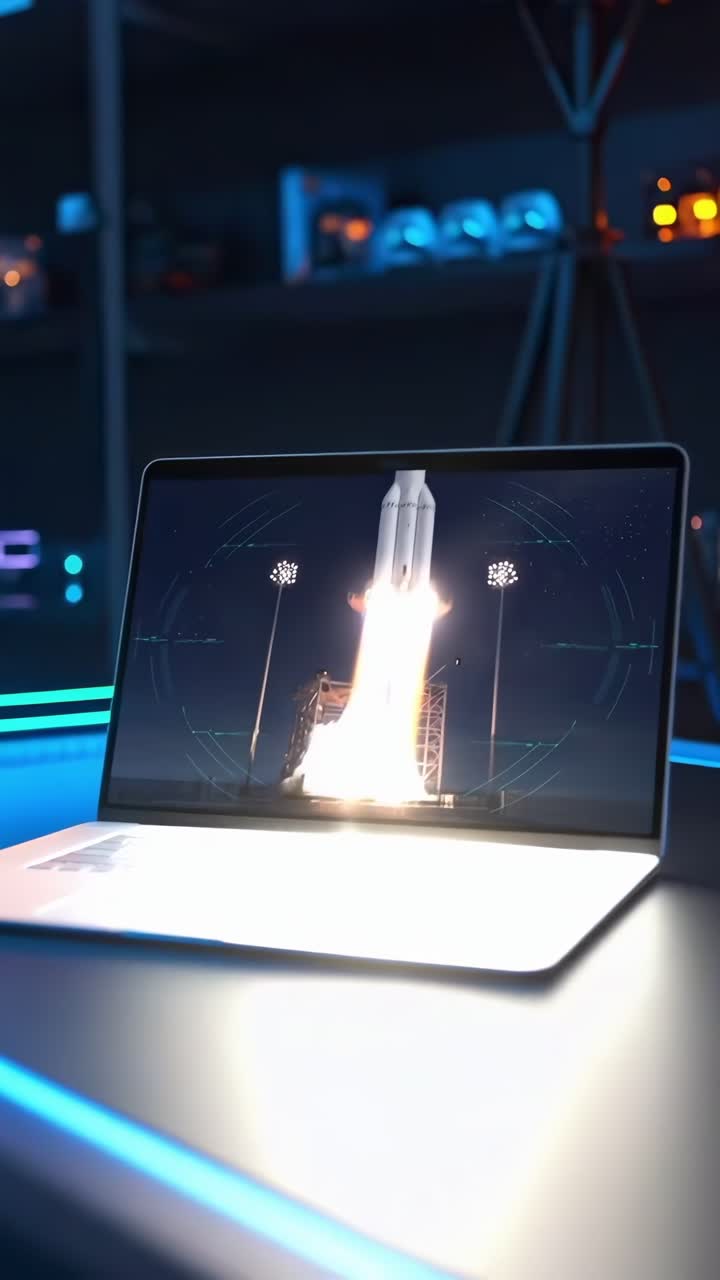 Holographic Rocket Launch Projected from Laptop Screen