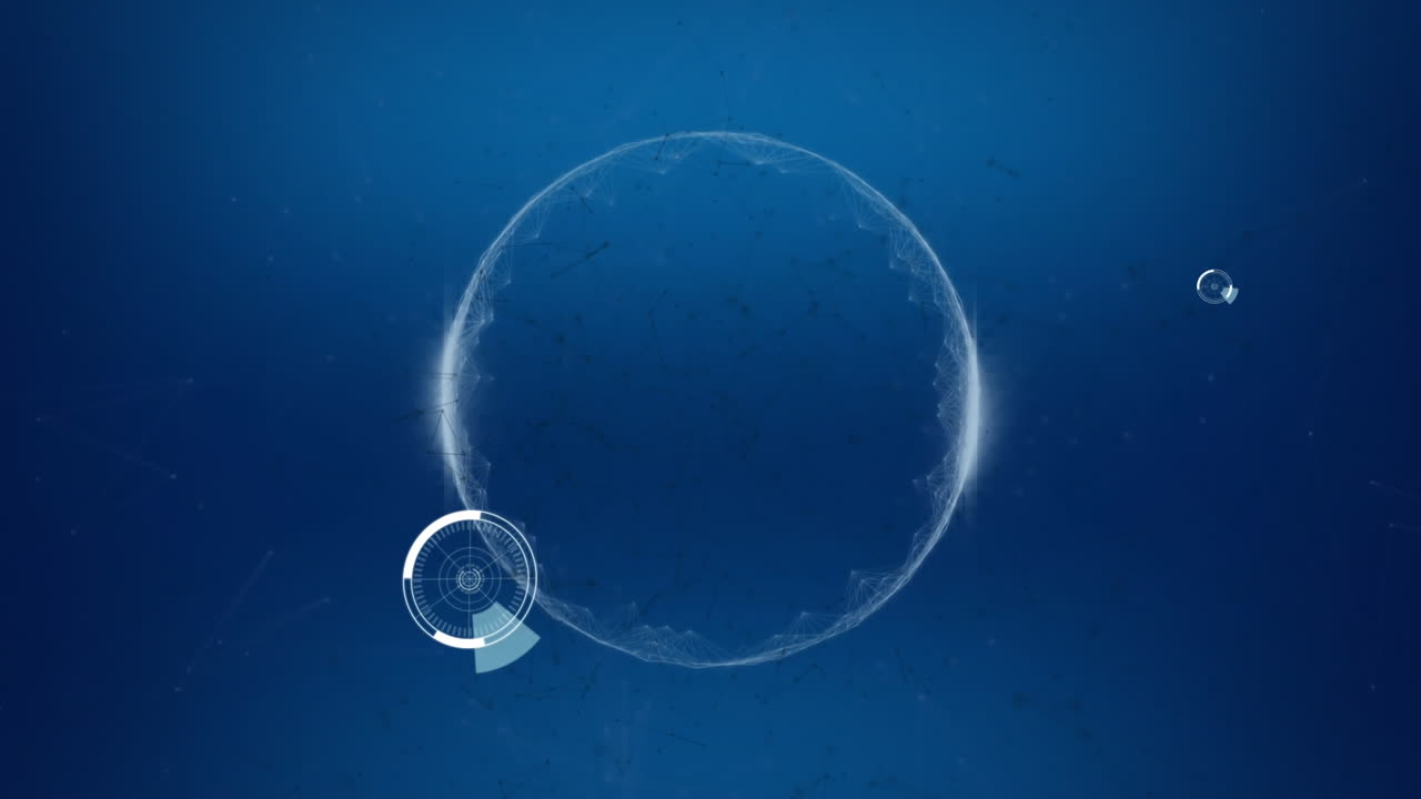 연결 네트워크의 애니메이션과 파란색 배경에 5g 텍스트로 스캐닝 범위