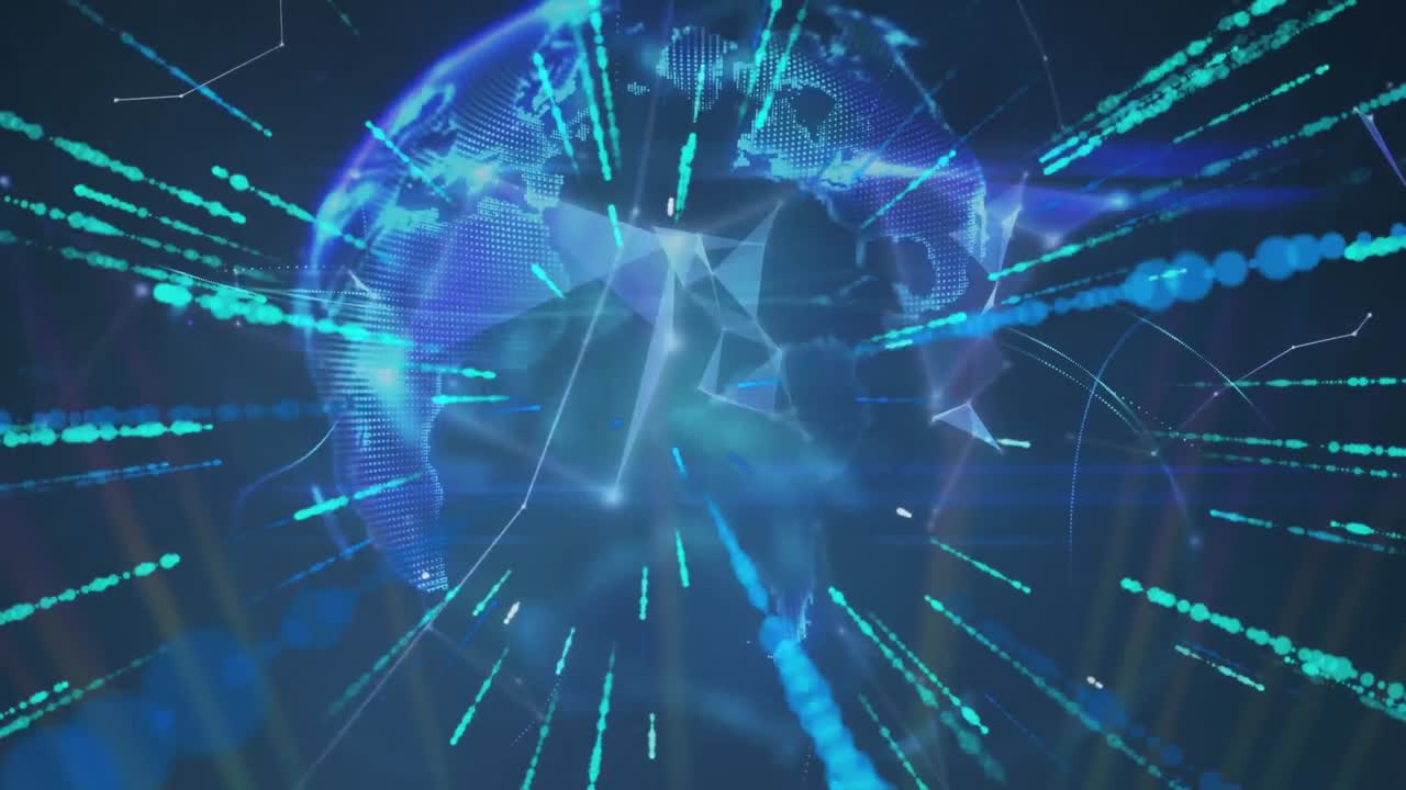 animación del procesamiento de datos y formas sobre fondo negro