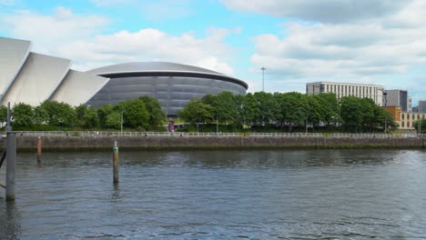 pan from the finnieston crane to the the sse hydro and armadillo, glasgow