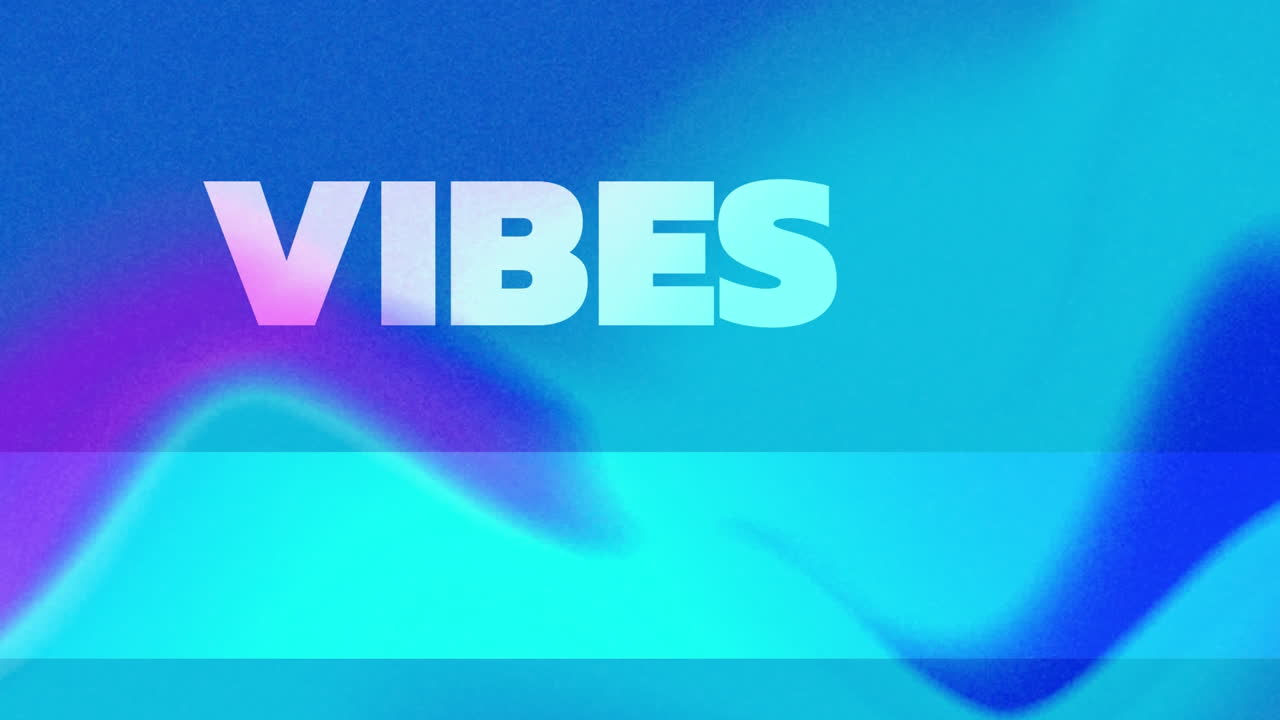 Animation af vibes-tekst over blå baggrund