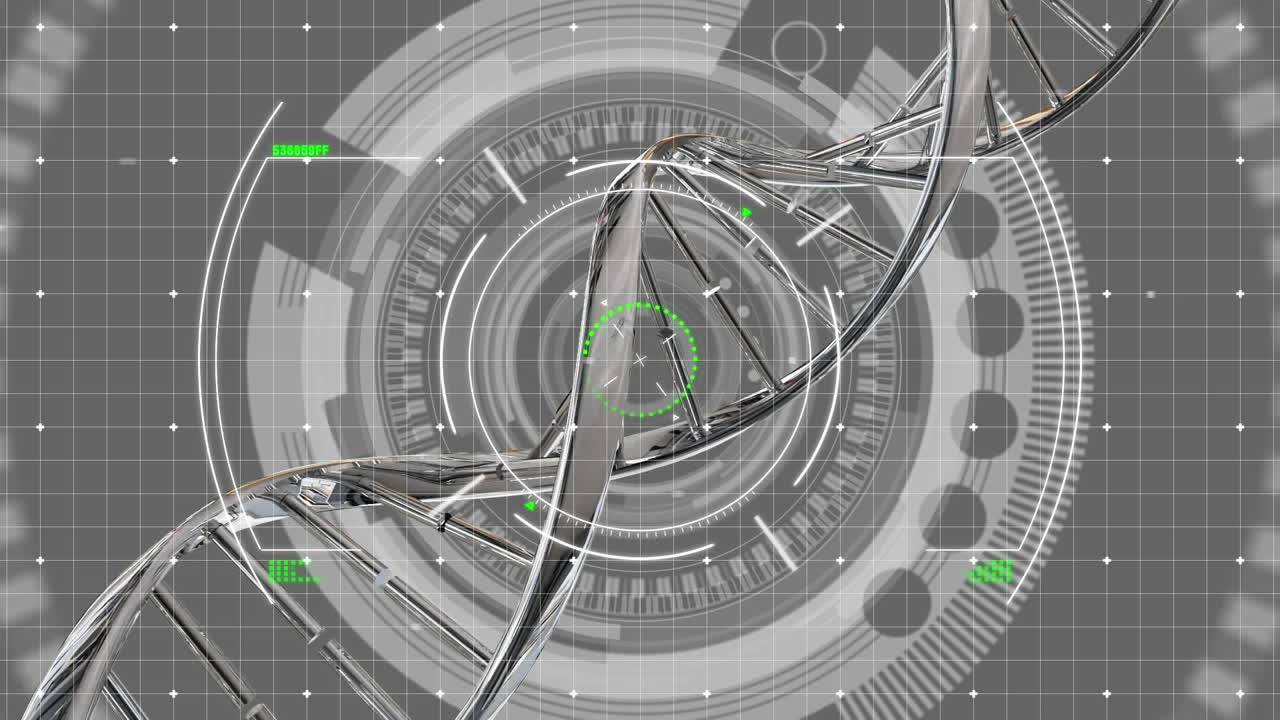 анимация спирали днк над круговым туннелем на сером фоне