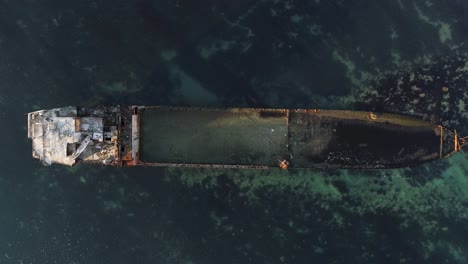 aerial view of a sunken cargo ship