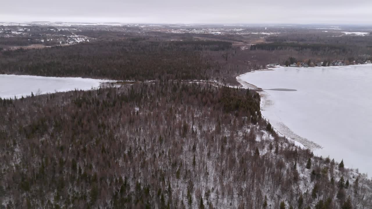 Aerial Establishing Shot of Caledon Lake Landscape Near Orangeville Ontario Canada