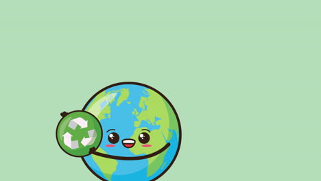 eco friendly environmental animation with earth character and recycle symbol