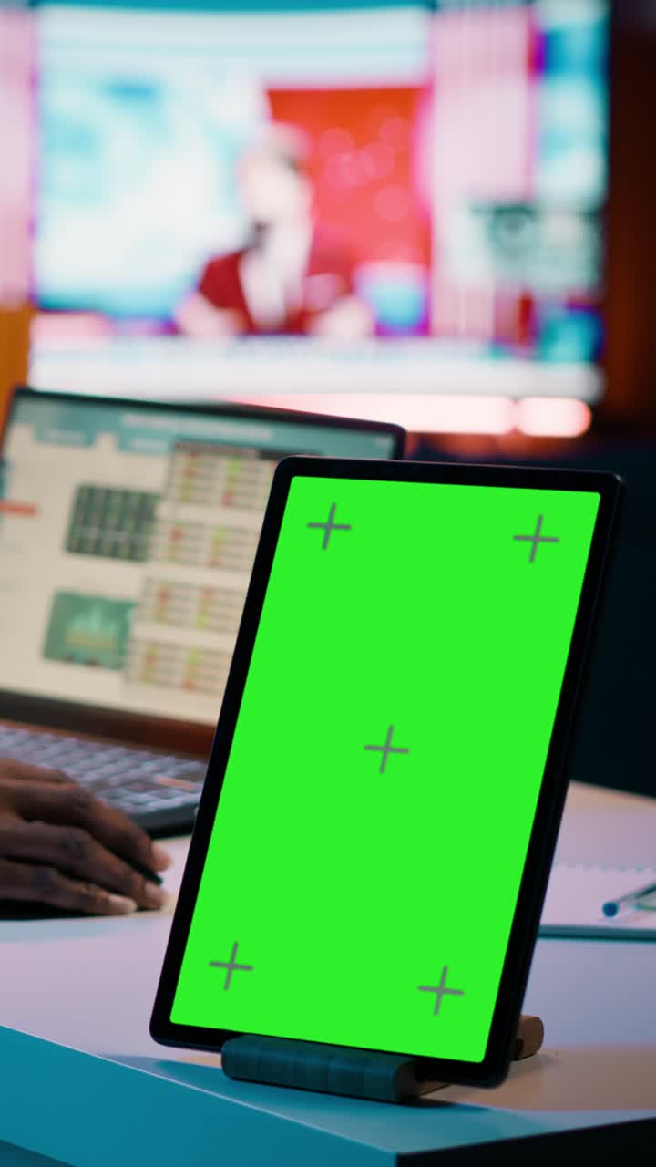 Vertical Video African american business student looking at isolated greenscreen