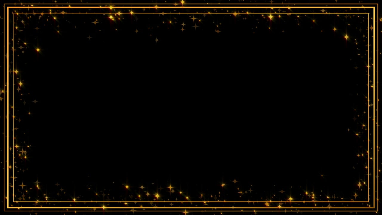 Golden Sparkling Frame with Animated Stars on Black Background