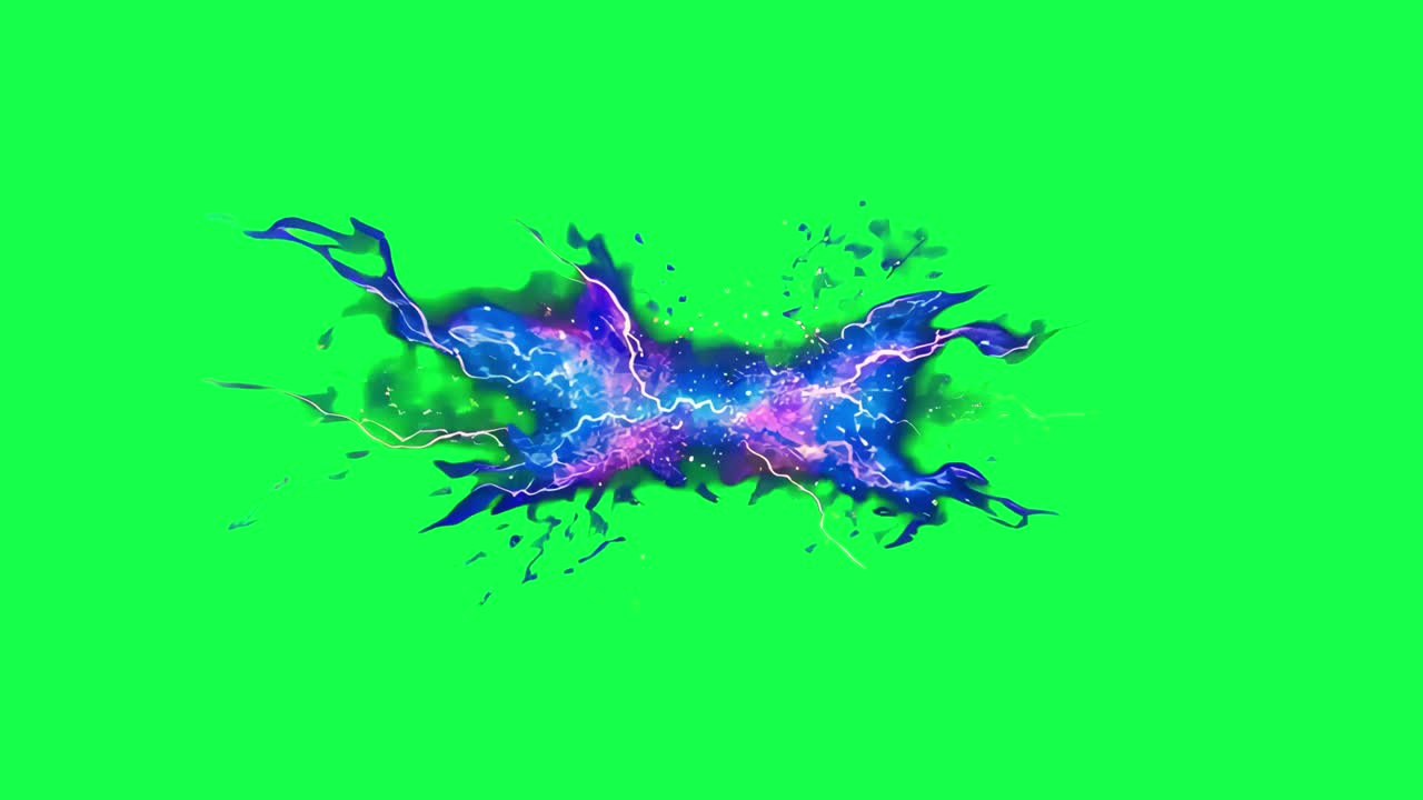 Vibrant electric energy burst animation, transparent 4K video, green screen