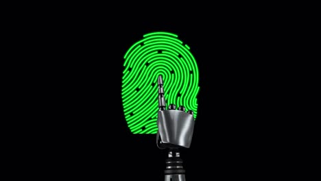 Robotic-hands-scanning-over-biometric-fingerprint-scanner-against-black-background