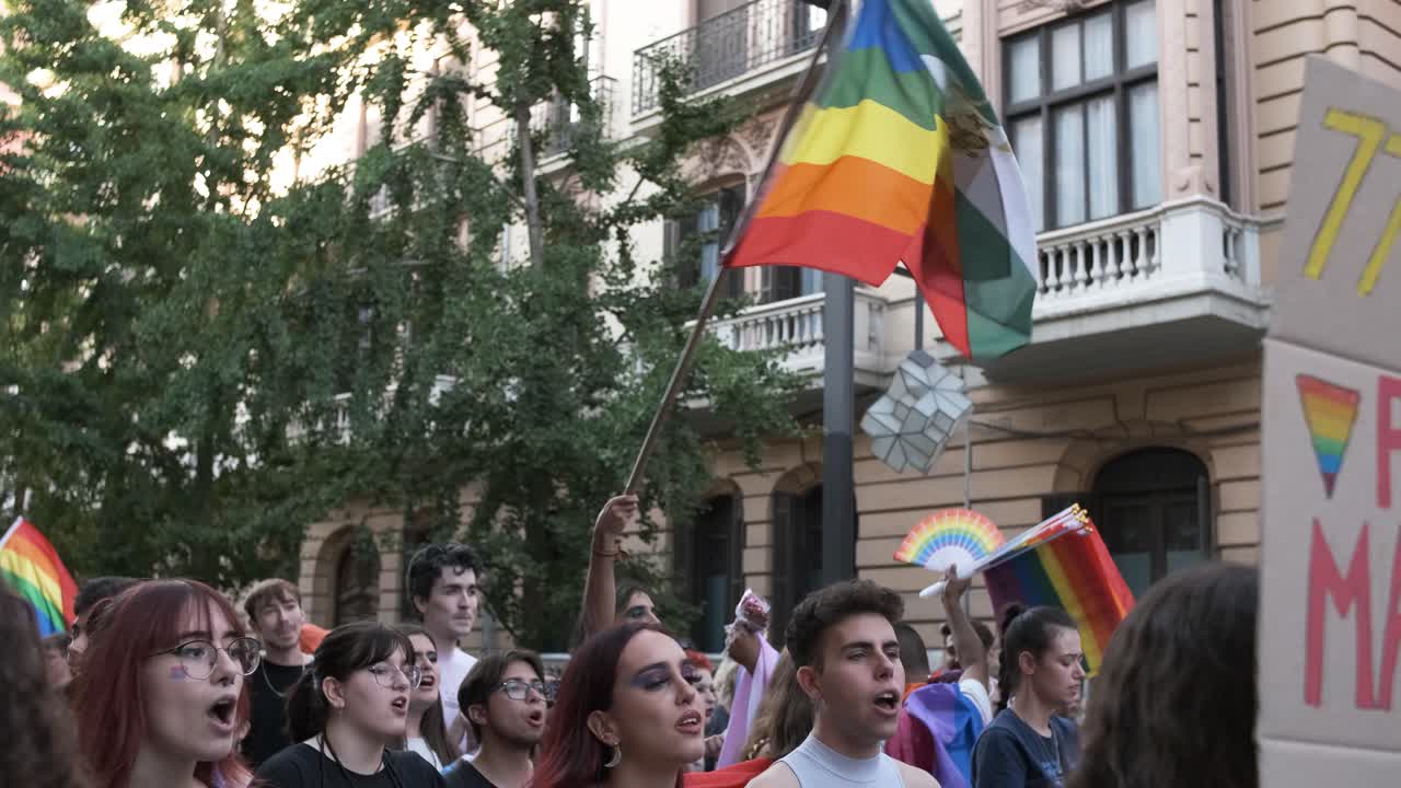 GRANADA, SPAIN - JUNE 28, 2022: Many people at the pride manifestation, LGBT+ community