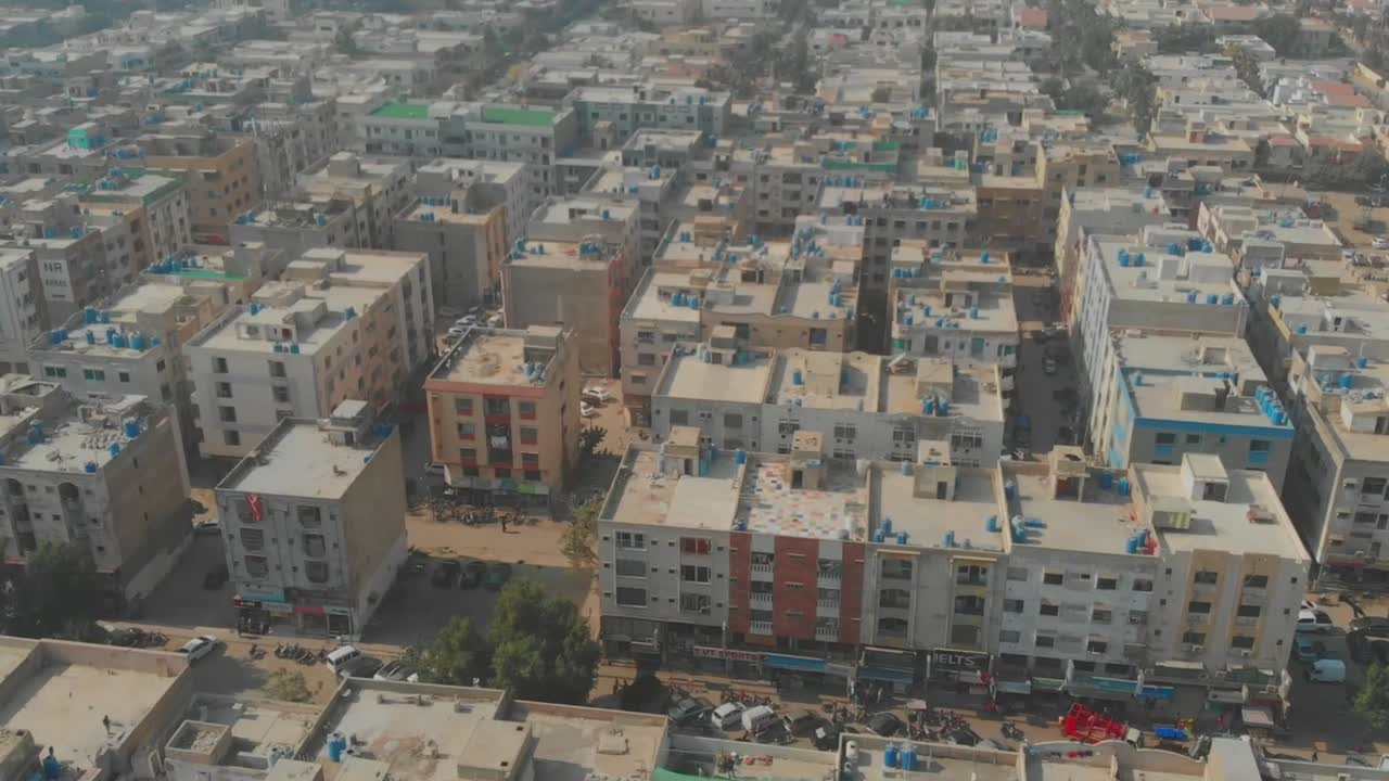 Aerial View Of Rooftop Residential Apartments In Clifton Cantonment In Karachi, Pakistan. Tracking Shot