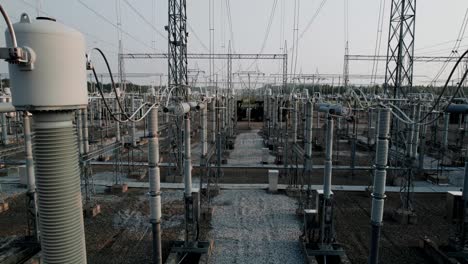 electrical substation or electric grid of high voltage power lines and wires