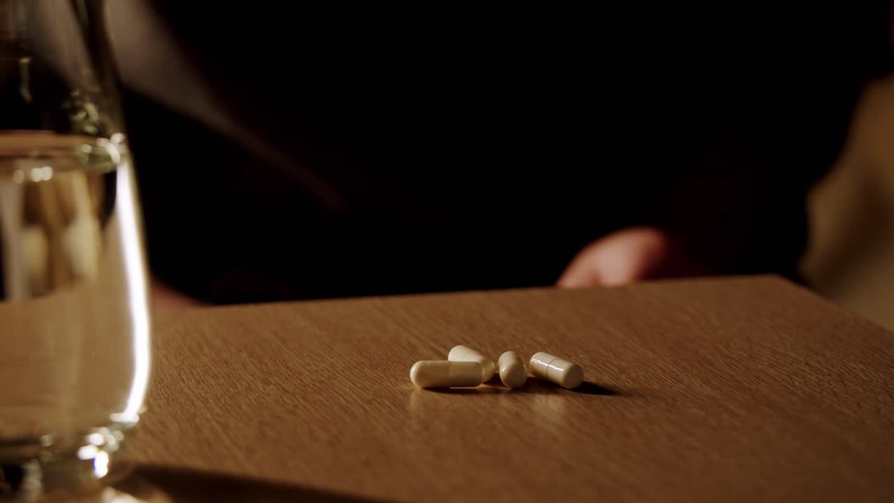 persona que toma pastillas por la noche
