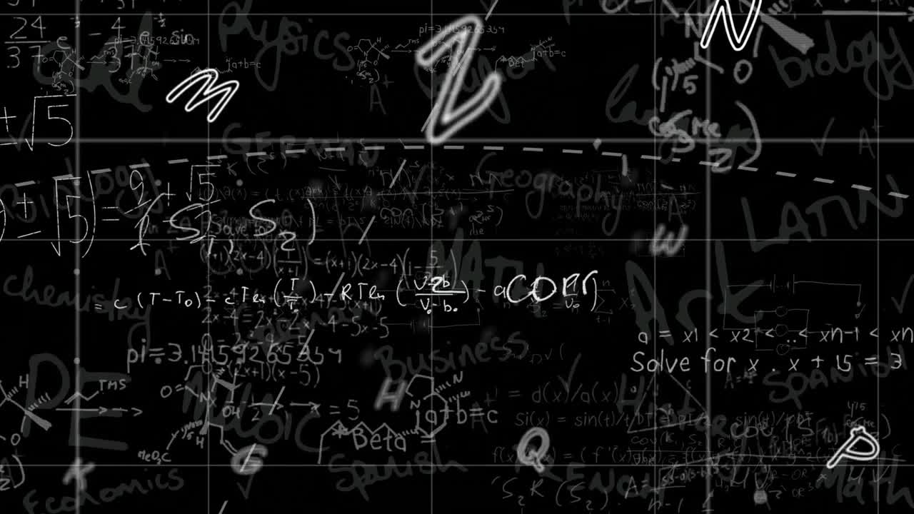 Animation of moving mathematical formulas on dark background