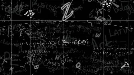 Animation-of-moving-mathematical-formulas-on-dark-background