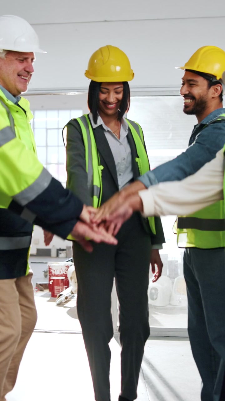 Diverse Construction Team Celebrating Success on Building Site