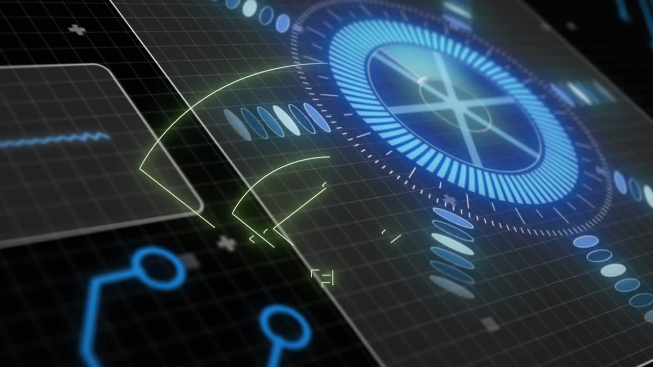 Animation of data processing and network of connections with icons