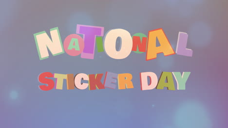animación del día nacional de las pegatinas en letras multicolores sobre puntos de luz