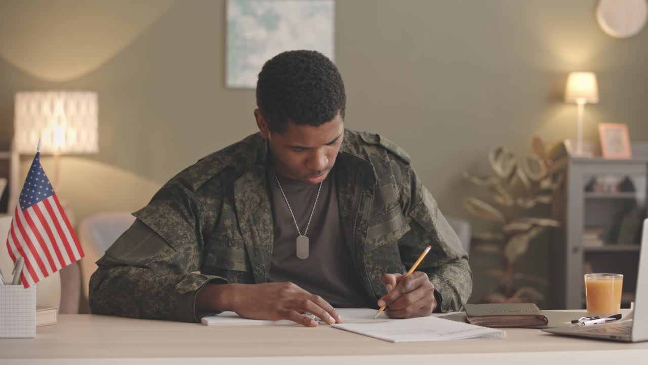 Military Man Working from Home