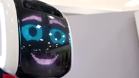 robot speaks into the camera lens smart artificial intelligence robot speaks into the camera lens smart artificial intelligence ukraine kiev may 22 2021