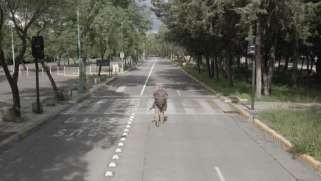 pull front in alone streets with only one person, without cars, in pandemic era in mexico city