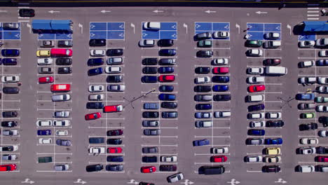 drone aerial footage top down view of a large supermarket parking lot