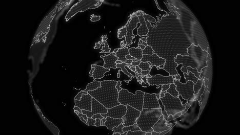 italy country alpha for editing data analysis technology globe rotating, cinematic video showcases a digital globe rotating, zooming in on italy country alpha for editing template