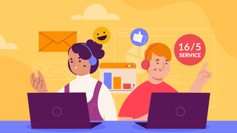 an animation of flat customer service week illustration