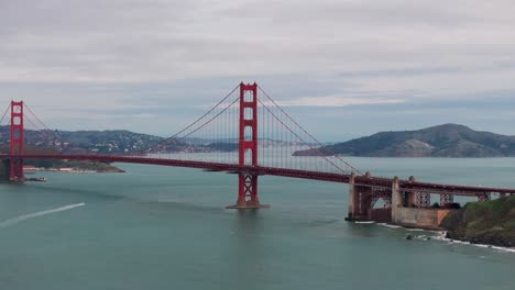 panning to the left drone shot of the golden gate bridge in san francisco