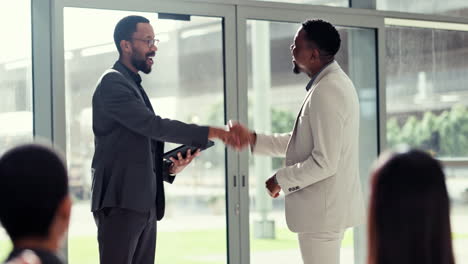 businessman, handshake and meeting in applause