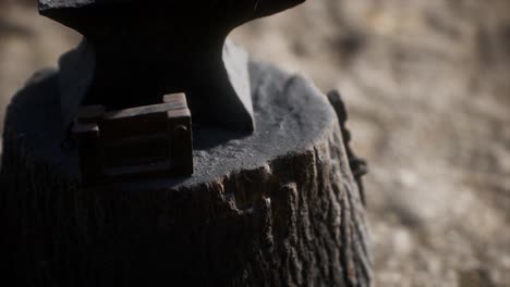 old anvil attached to a stump