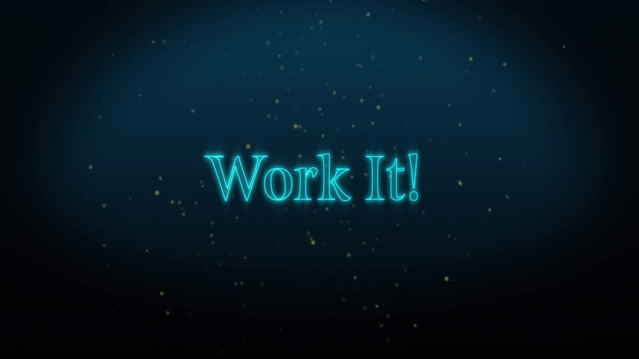Animation of work it text over light spots on black background