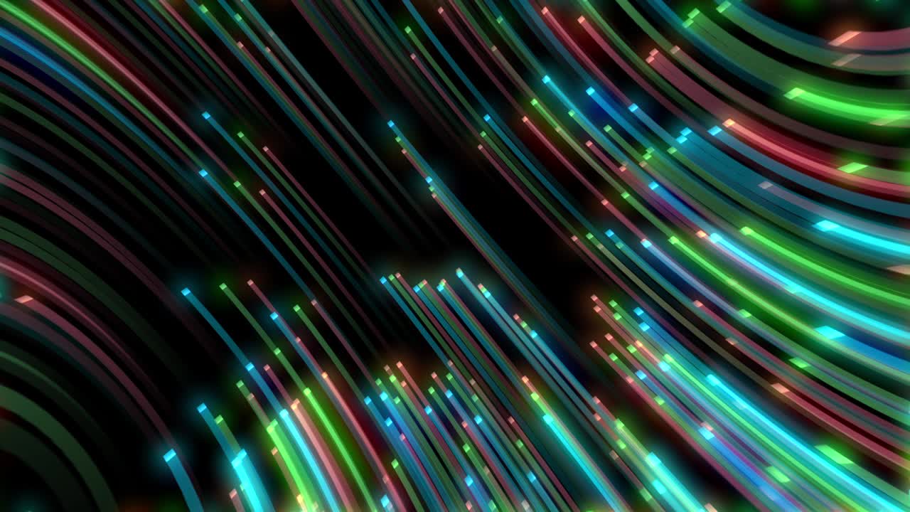 Motion graphic seamless loop of flying digital glowing colorful line for futuristic technology abstract background. 4K 3D abstract for network, big data, data center, fiber optic, internet, speed.
