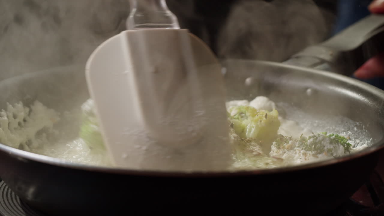 Cooking Broccoli and Cauliflower in a Pan