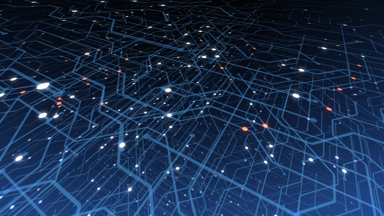 4K seamless loop of print circuit technology cyber and futuristic concept. Circuit Board with moving electrons. CPU processing Data. Futuristic HUD technology Screen Data animation.