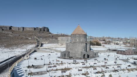 aerial view of kars cathedral in turkey