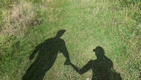 shadows of couple walking hand in hand