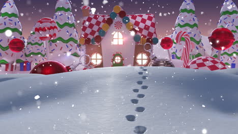 Animation-Von-Schnee,-Der-über-Die-Weihnachtliche-Winterlandschaft-Fällt