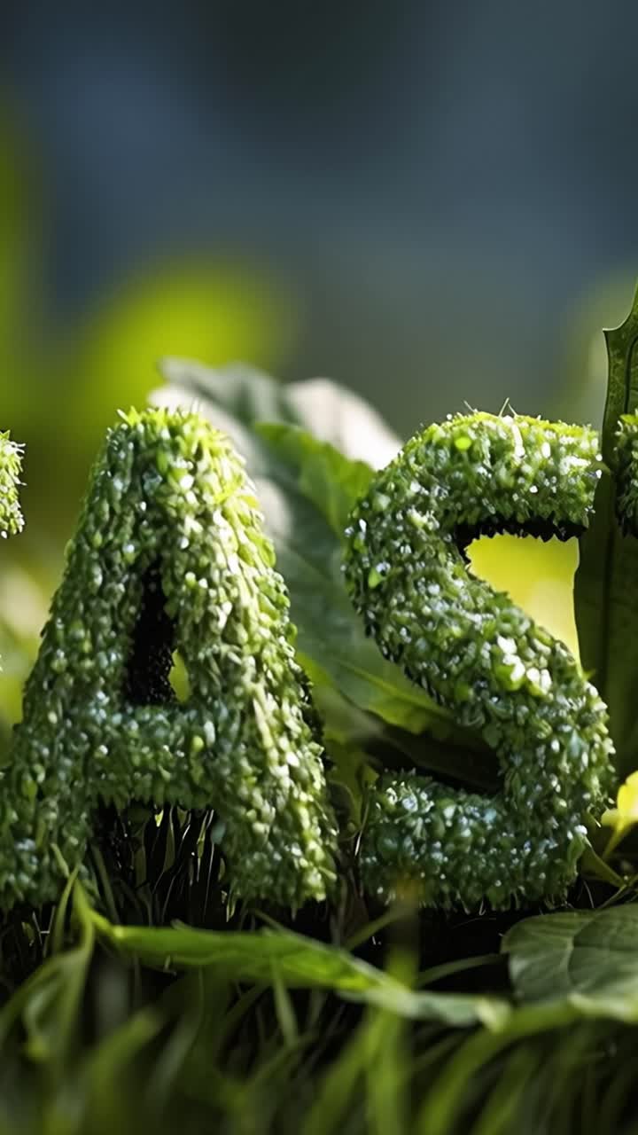 Lush Green Letters Formed from Nature's Elements, Capturing the Essence of Growth and Sustainability in a Vibrant Natural Environment